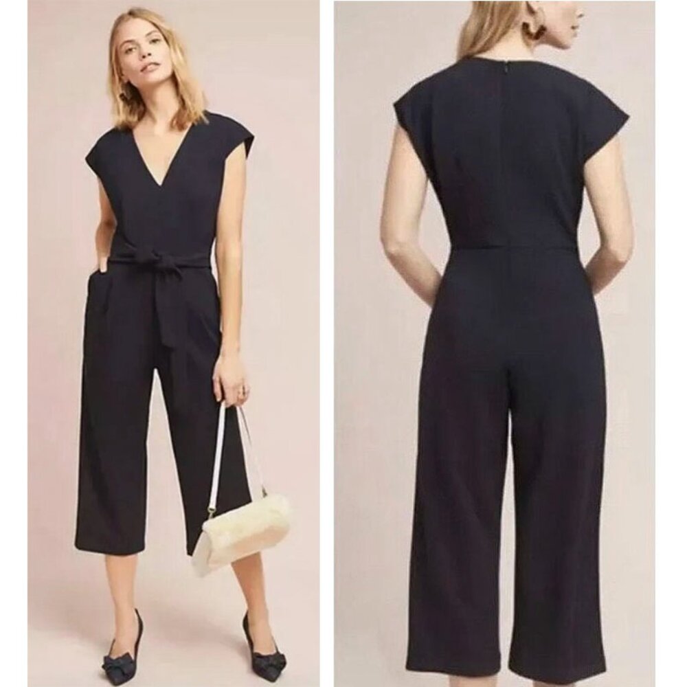 Anthropologie Ett:twa Womens Sedona Black Jumpsuit Sleeveless Cropped Wide Leg